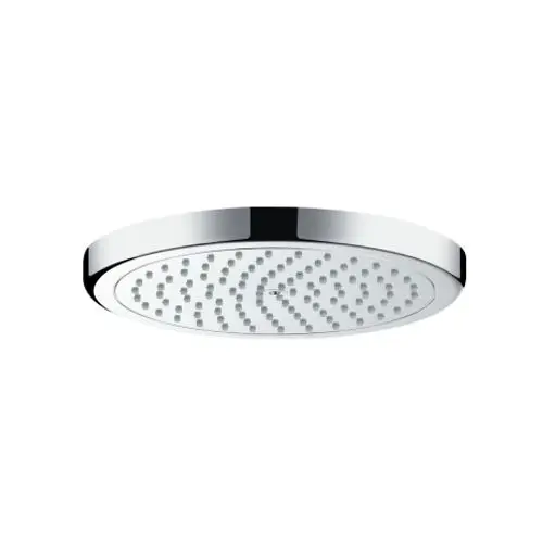 Runde Kopfbrause in Chrom-Optik mit zeitgemäßer Sprühfläche von Hansgrohe, ausgestattet mit mehreren Düsen für gleichmäßigen Wasserfluss.